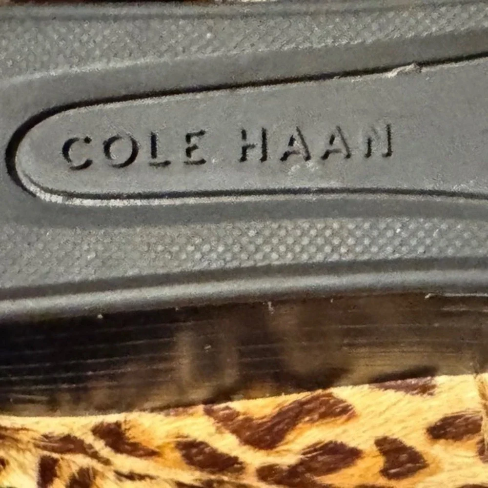 Cole Haan Leopard Print Calf Hair Leather Mini Wedge Almond Ballet  Flats